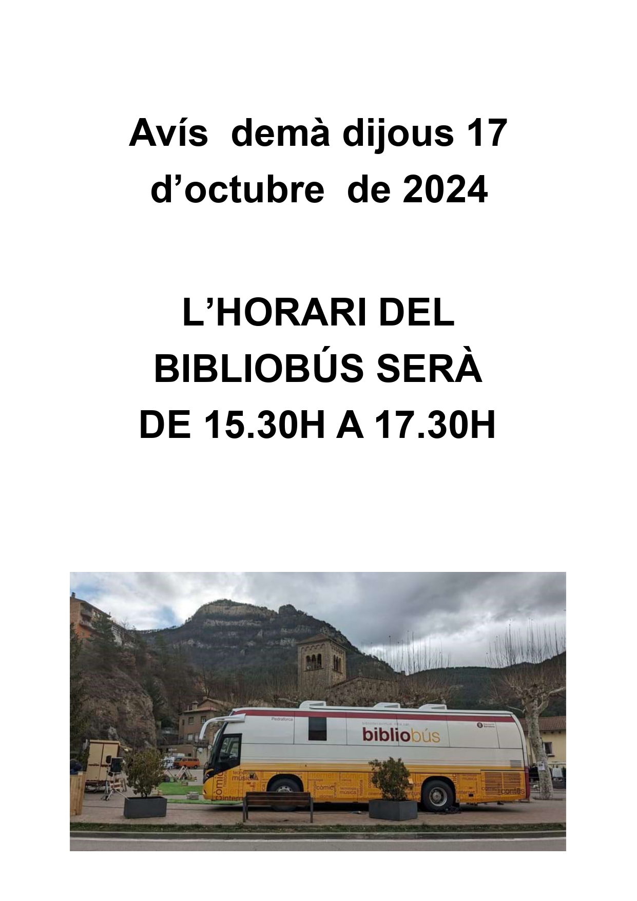 Bibliobús Pedraforca horari 17 d'octubre 