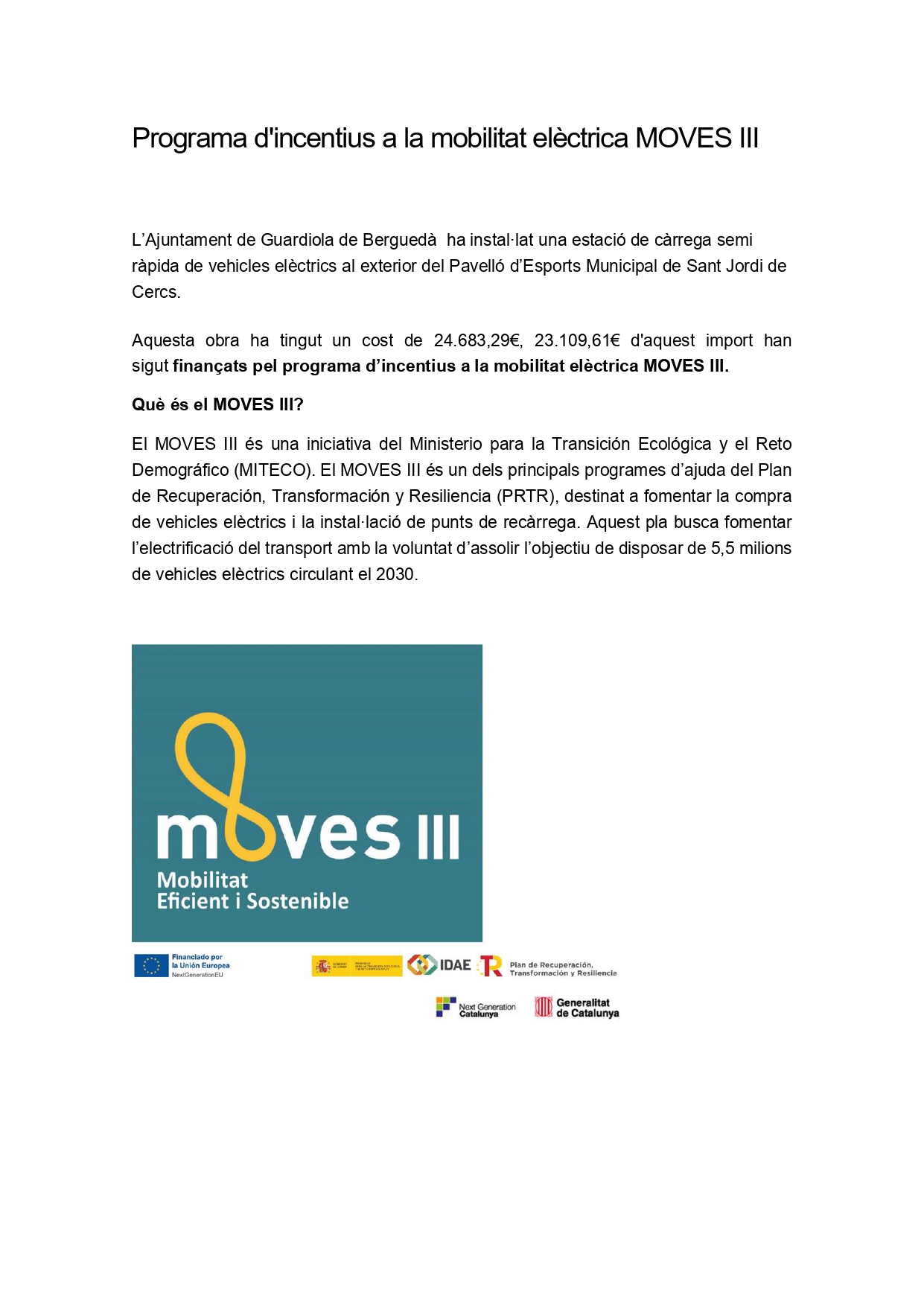 Programa d'incentius a la mobilitat elèctrica MOVES III